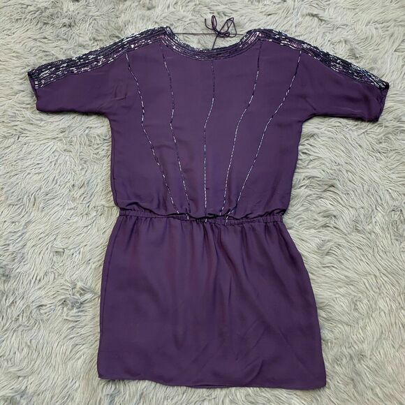 Tibi Beaded Silk Open Back Mini Dress Embellished Sleeve Backless Purple sz 6 - Picture 10 of 11